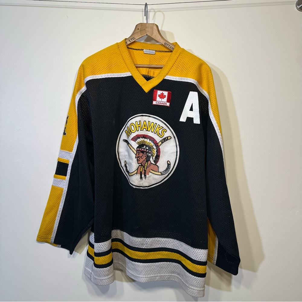 90’s Vintage Mohawks Hockey Jersey Black and Yellow